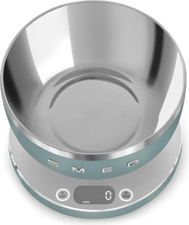 Cantar de bucatarie Smeg Collezione KSC01EGMWW, Pana la 5 kg/5 l, Functie TARA, Afisaj LED, Baza antiderapanta, Baterie incarcabila, Verde smarald
