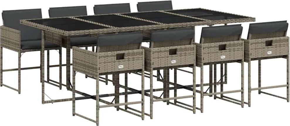 vidaXL Set mobilier grădină cu perne, 9 piese, gri, poliratan
