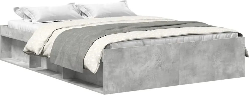 vidaXL Cadru de pat dublu, gri beton, 135x190 cm