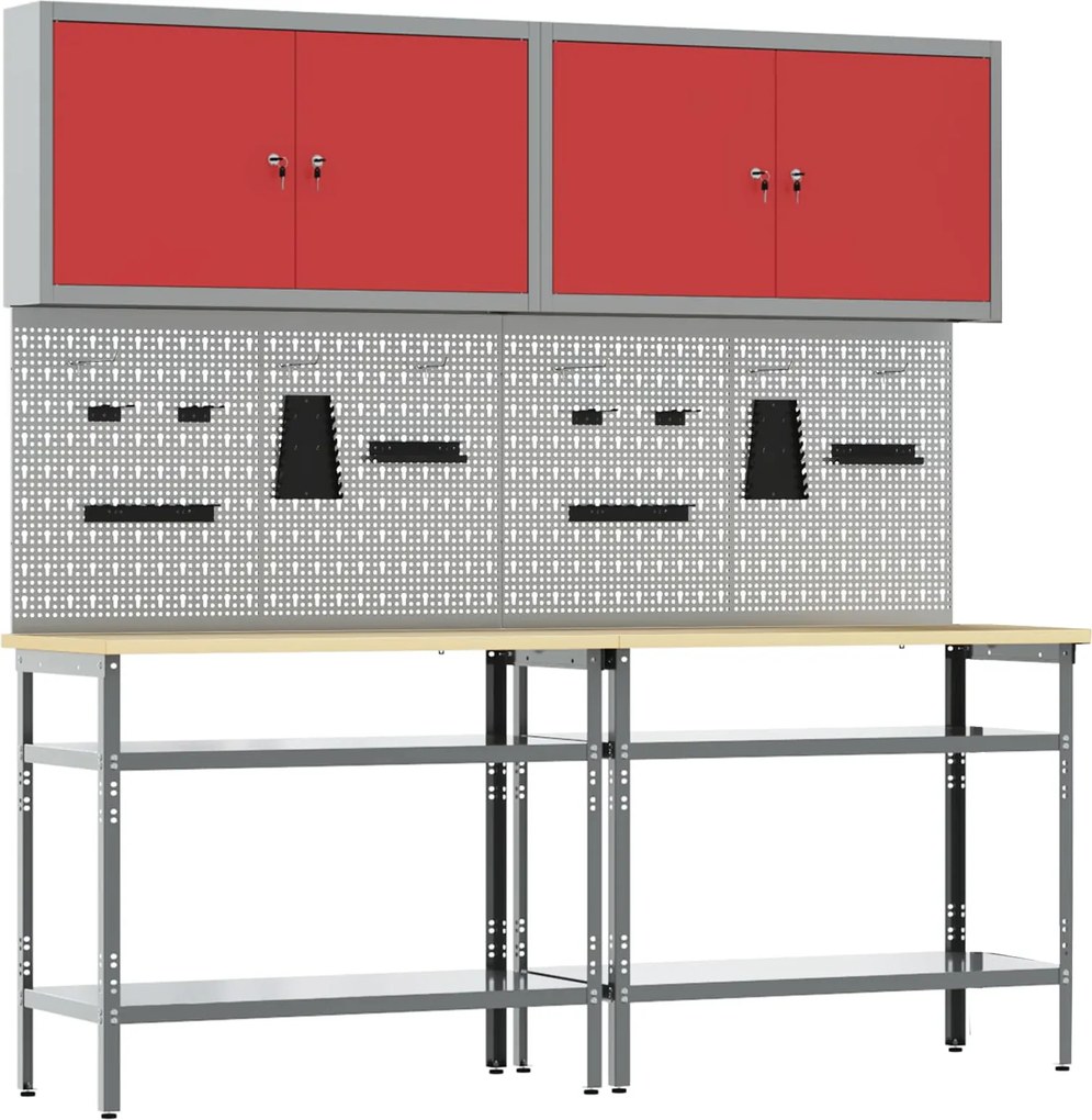 vidaXL Set banc de lucru 8 pcs Roșu și gri Oțel vopsit electrostatic