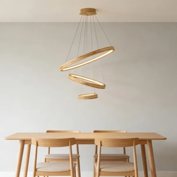 Brilagi - Pendul LED UMEA WOOD pe cablu, LED/45W/230V, Ø 60 cm, lemn