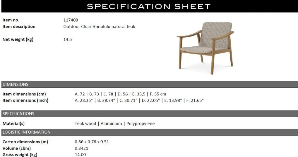 Fotoliu pentru exterior, design LUX, Honolulu