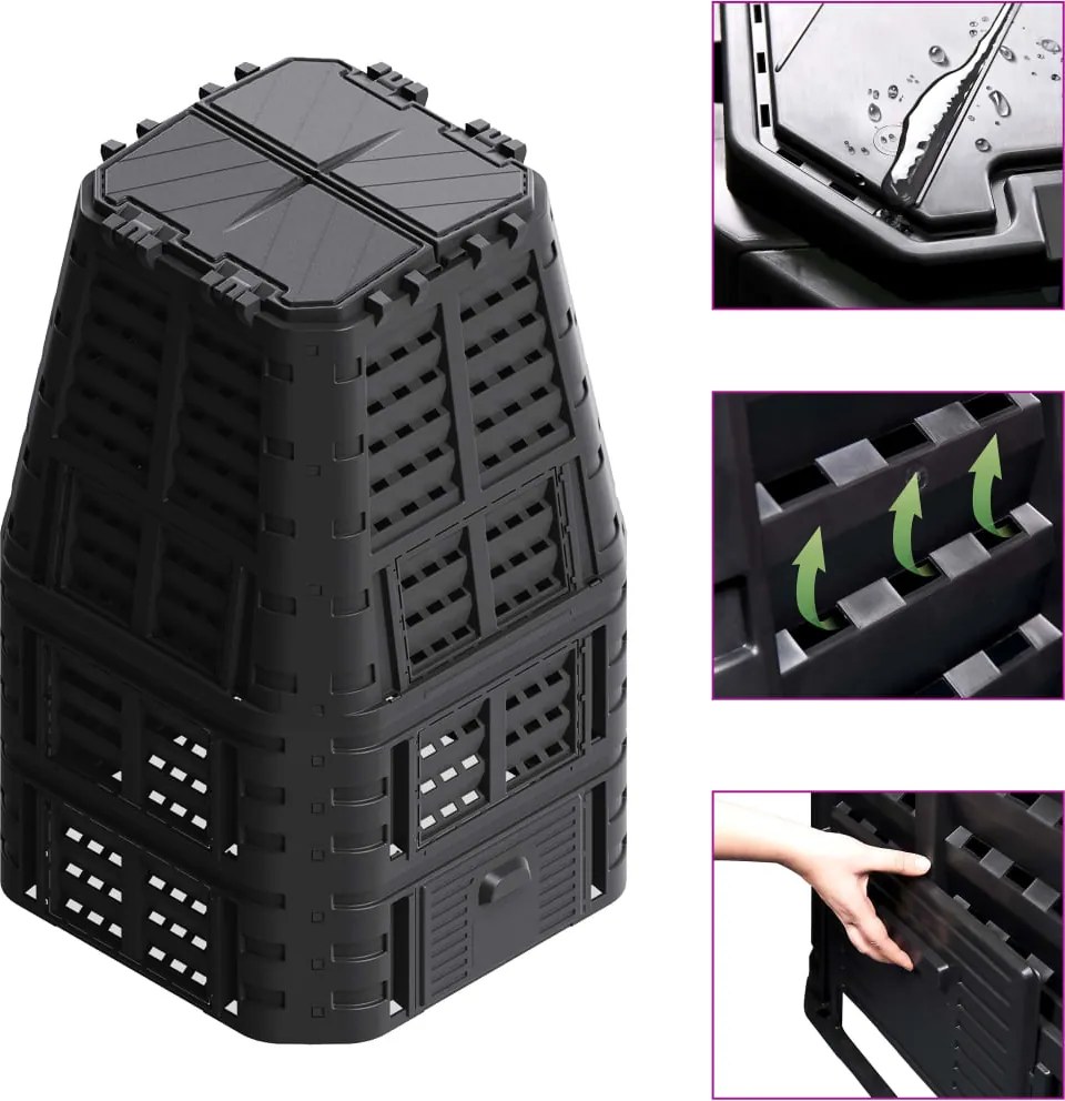 vidaXL Compostor de grădină, negru, 93,3x93,3x146 cm, 1000 L