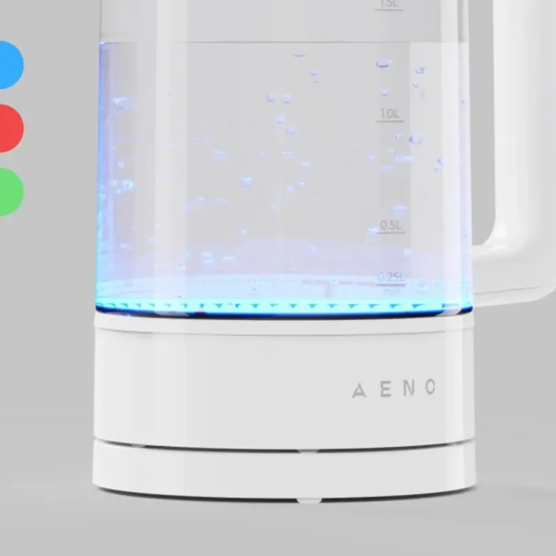 Cana electrica AENO AEK0005, 2200 W, 1,7 l, 40-100 °C, Baza rotativa la 360°, STRIX, Afisaj LED, Filtru, Alb