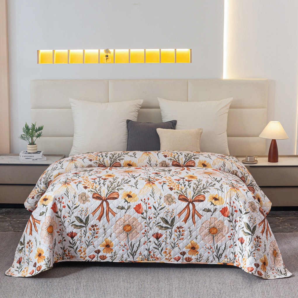 Cuvertura de pat FLORAL RIBBON, crem Dimensiune: 220 x 240 cm
