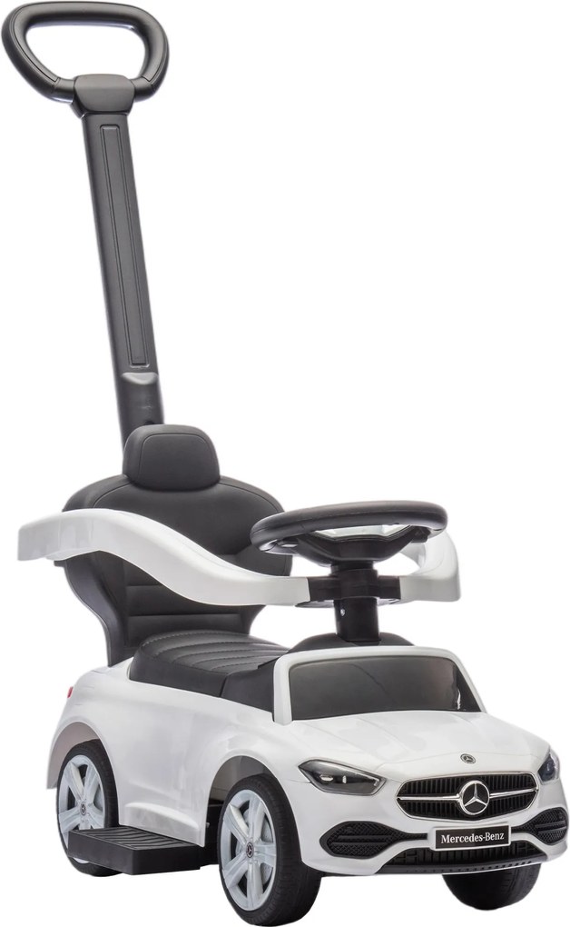 AIYAPLAY Mașină de Călărit pentru Copii 1-3 Ani Convertibilă în Cărucior cu Licență Mercedes, 91x40x83 cm, Alb | Aosom Romania