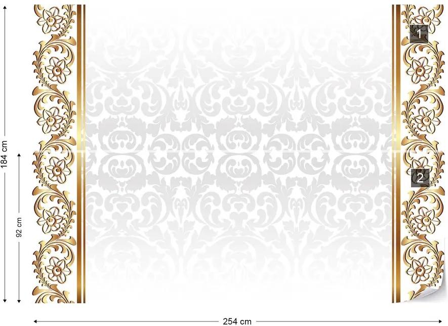 GLIX Fototapet - Grey And Gold Ornamental Pattern Vliesová tapeta  - 254x184 cm
