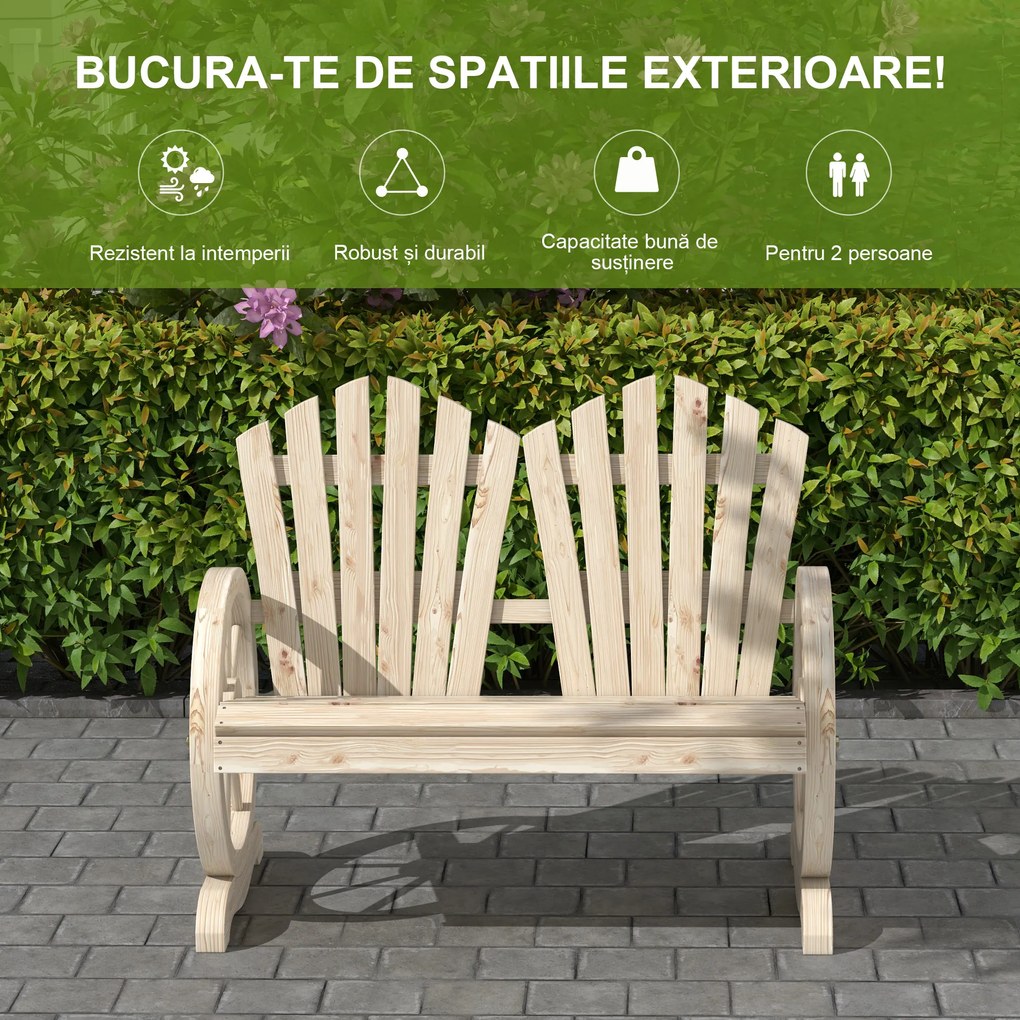 Outsunny Bancă de Grădină pentru 2 Persoane cu Mânere în Formă de Roată, Bancă de Exterior din Lemn de Brad, pentru Terasă și Curte, 108x66x95 cm, Finisaj Lemn Natural | Aosom Romania