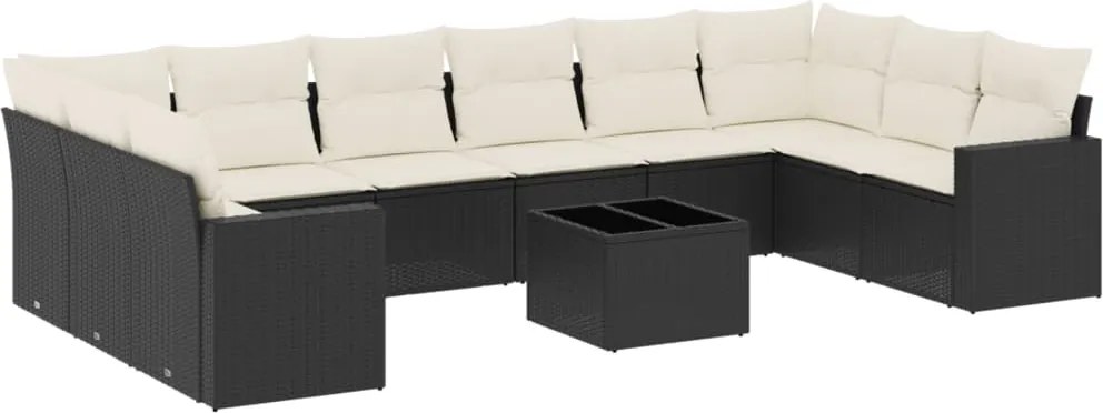 vidaXL Set canapele de grădină cu perne, 11 piese, negru, poliratan