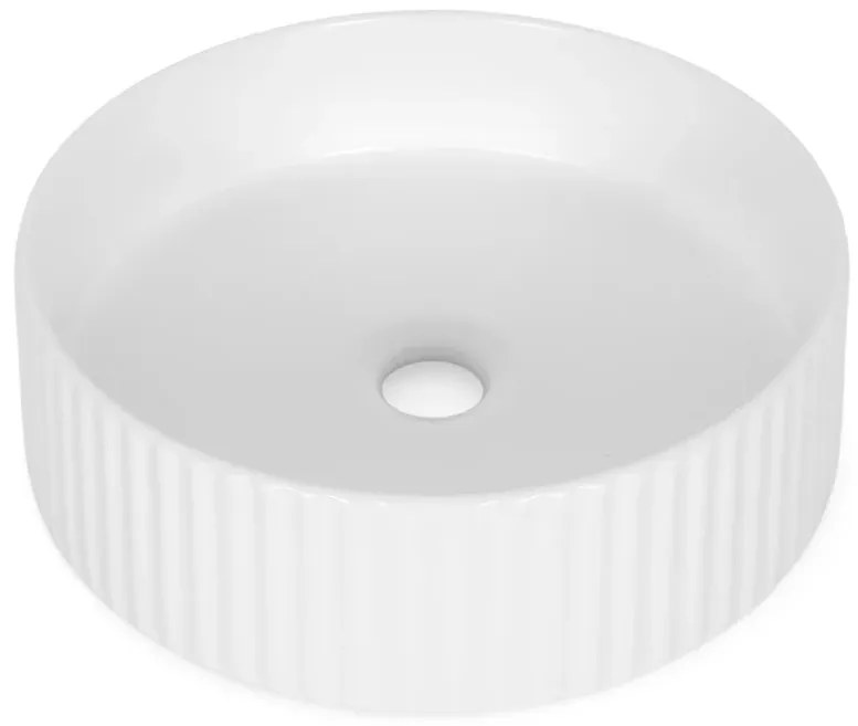 Lavoar rotund pe blat, cu riflaje 3D, alb lucios, Imperial Foglia Alb lucios
