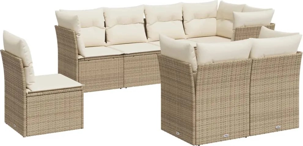 vidaXL Set canapele de grădină, 8 piese, cu perne, bej, poliratan