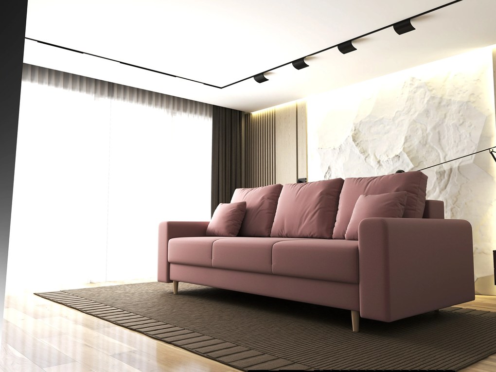 Canapea extensibilă dumonde cu ladă de depozitare si sezut confortabil din spuma high-density, Kronos Royal Roz 210x100 cm