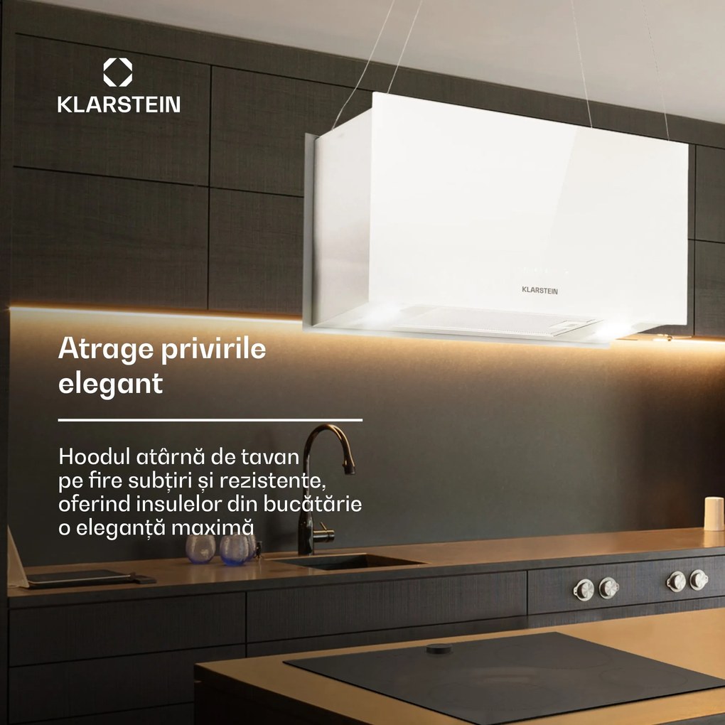 Klarstein Kronleuchter L, hotă tip insulă, 60 cm, evacuare 577 m³/h, LED, touch, alb