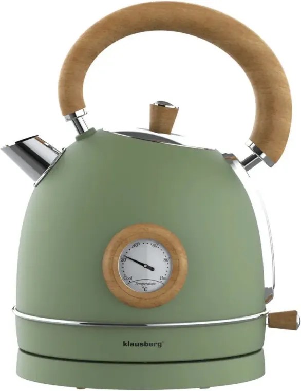 Ceainic electric Klausberg KB 9008, 2200 W, 1,8 l, Baza rotativa la 360°, Indicator de nivel al apei, Termometru, Verde