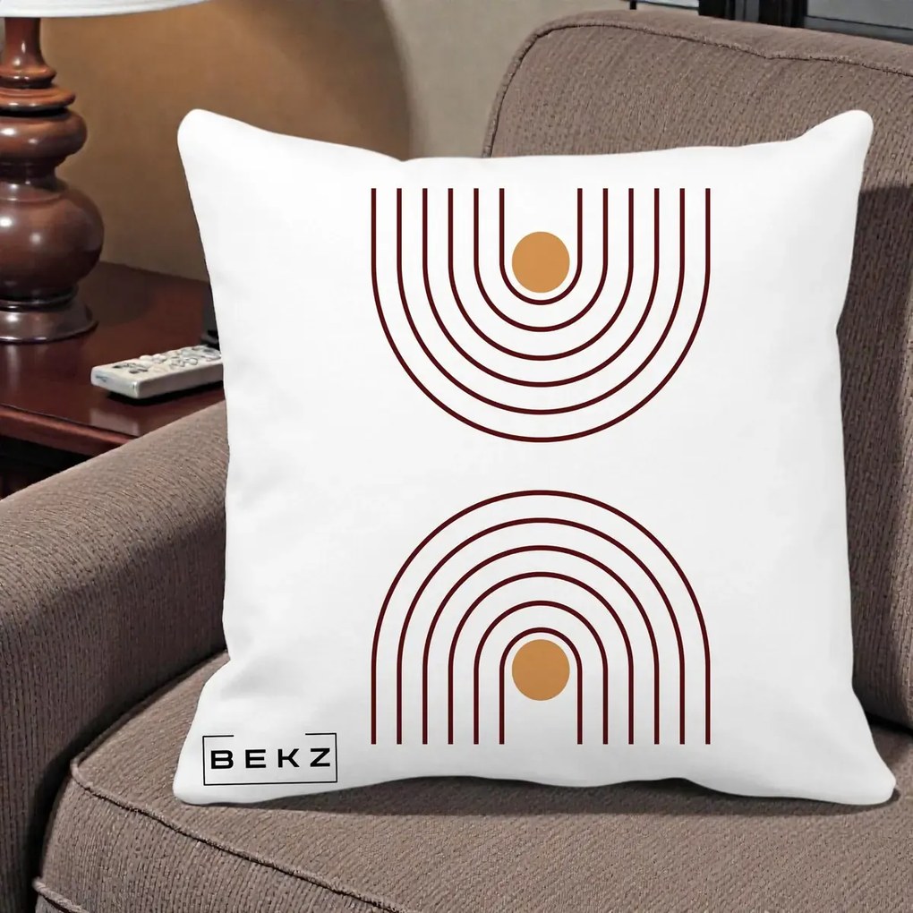 Perna Decorativa Geometric Boho Arc, 40x40 cm, Alba Mata, Husa Detasabila, Perna Inclusa, BEKZ®