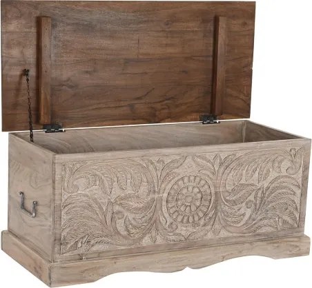 Cufar din lemn de acacia sculptat manual, 90X40X40 cm, "Epoque"