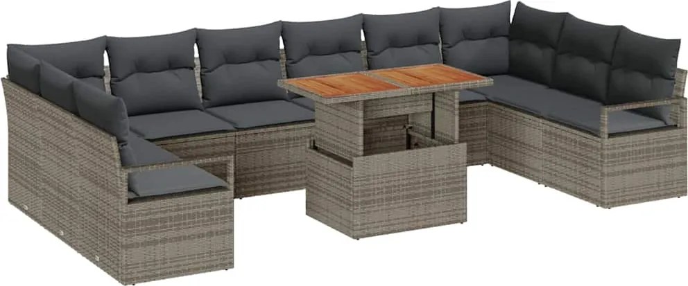 vidaXL Set de canapele pentru grădină cu pernă 11 pcs Gri și Brown