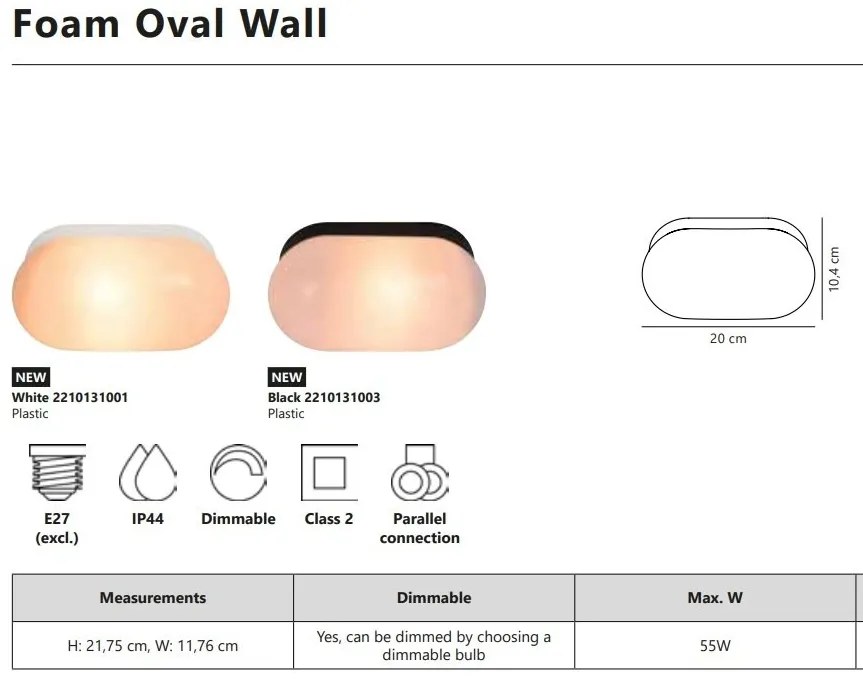 Aplica de perete sau tavan baie IP44 Foam Oval alb
