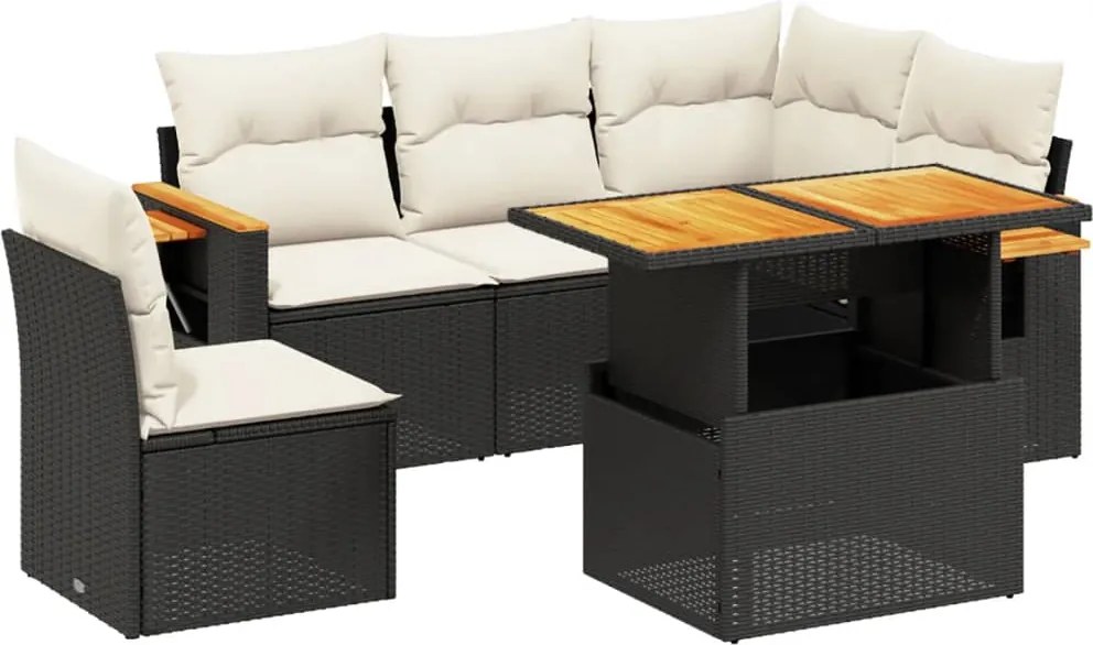 vidaXL Set mobilier de grădină cu perne, 6 piese, negru, poliratan