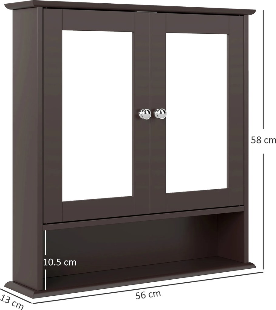 kleankin Dulap de baie cu oglindă Dulap de perete cu 2 uși Raft deschis Raft reglabil 56x13x58 cm Maro închis | Aosom Romania