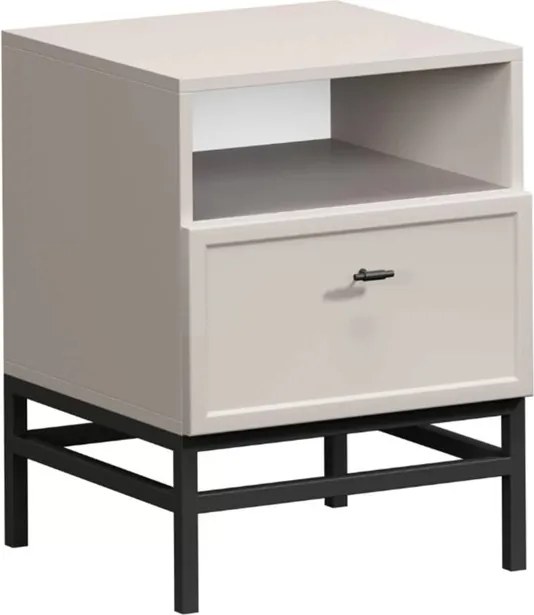 Noptieră cu sertar Lorini 45 cm - cașmir / mânere negre T-bar / cadru