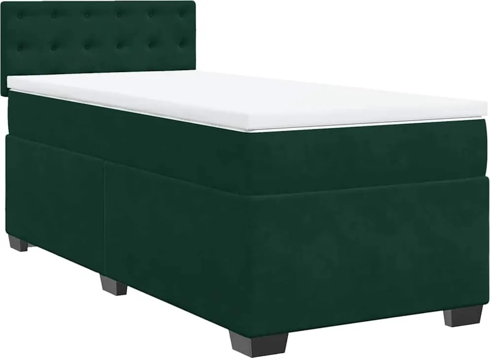 vidaXL Pat box spring cu saltea, verde închis, 90x200 cm, catifea