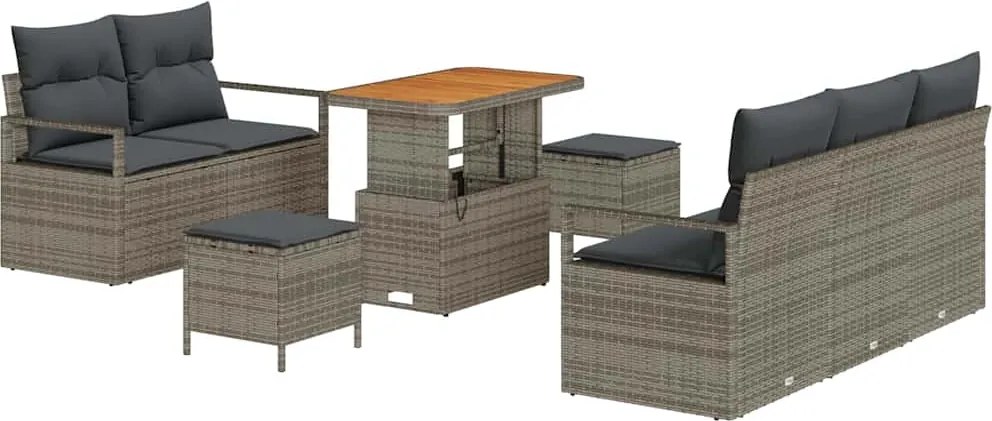 vidaXL Set de canapele pentru grădină cu pernă 8 pcs Gri poliratan