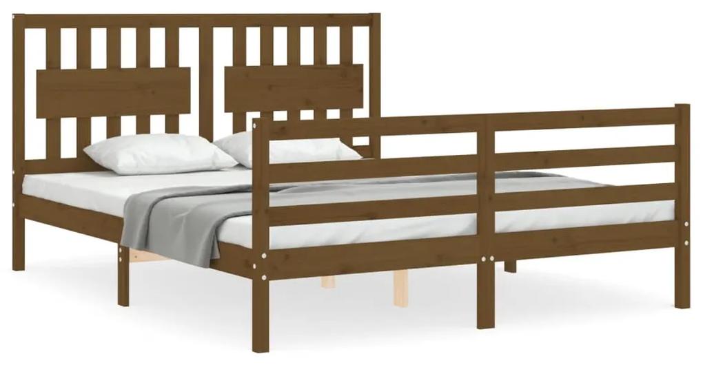 3194319 vidaXL Cadru de pat cu tăblie, maro miere, king size, lemn masiv