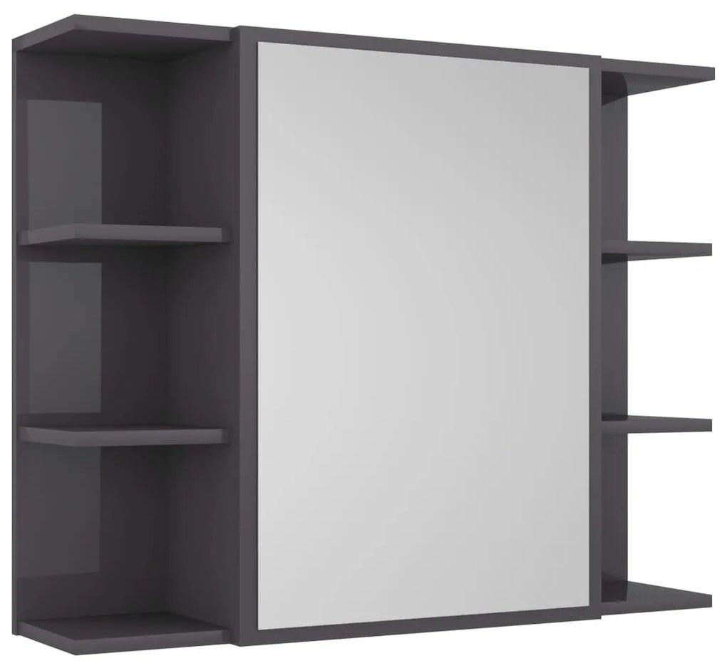 802614 vidaXL Dulap de baie cu oglindă, gri extralucios, 80x20,5x64 cm, PAL