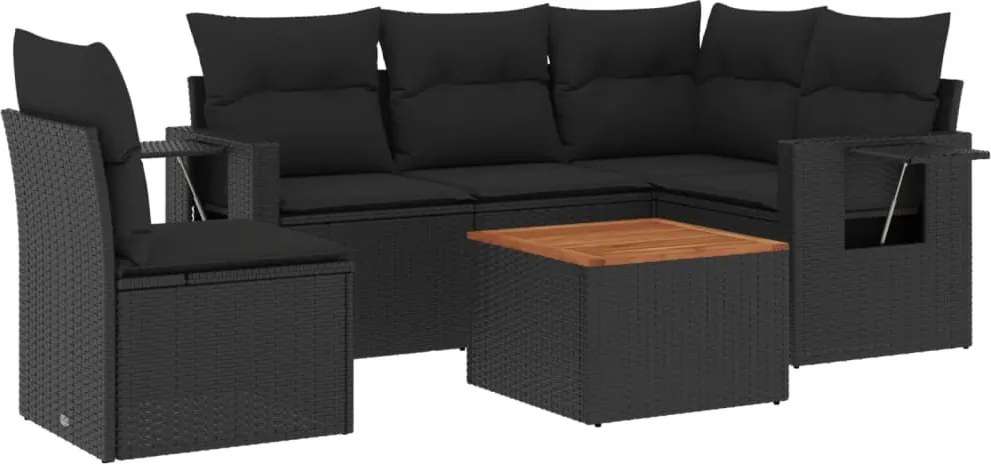 vidaXL Set mobilier de grădină cu perne, 6 piese, negru, poliratan
