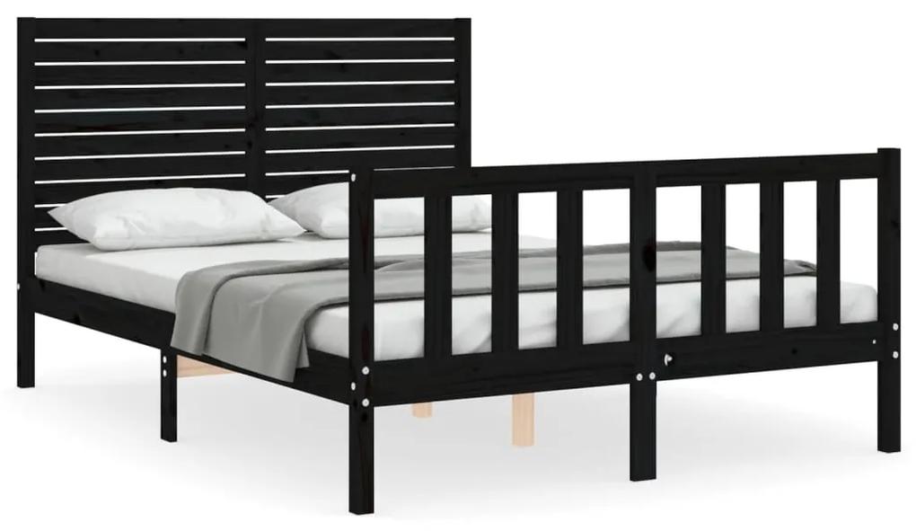 3193210 vidaXL Cadru de pat cu tăblie, negru, 140x200 cm, lemn masiv