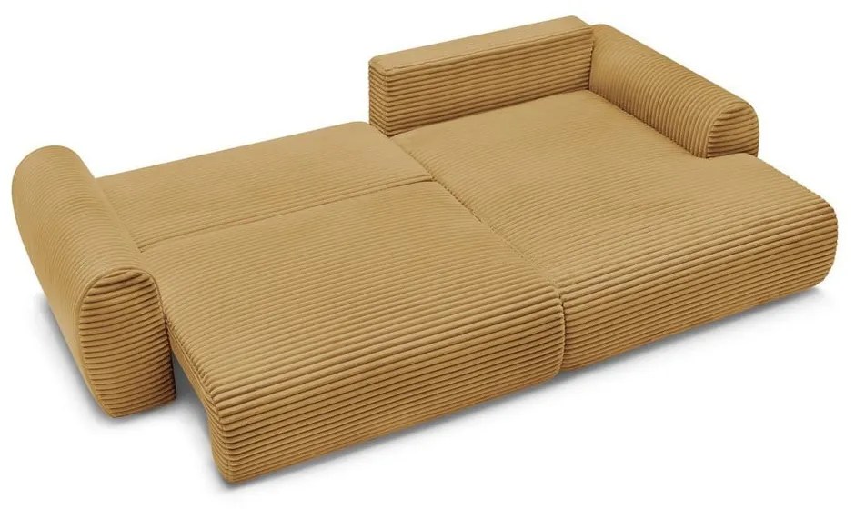 Colțar galben muștar extensibil cu tapițerie din catifea reiată (cu colț pe partea dreaptă) Lucien – Bobochic Paris