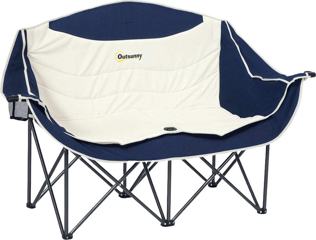 Outsunny Scaun pliant pliabil 2 locuri Scaun camping cu suport pentru băuturi Geantă de transport până la 250 kg Albastru | Aosom Romania