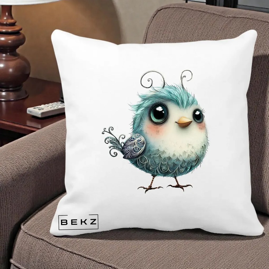 Perna Decorativa Pui Teal cu Aripioare Ornamentale, 40x40 cm, Alba Mata, Husa Detasabila, Perna Inclusa, BEKZ®