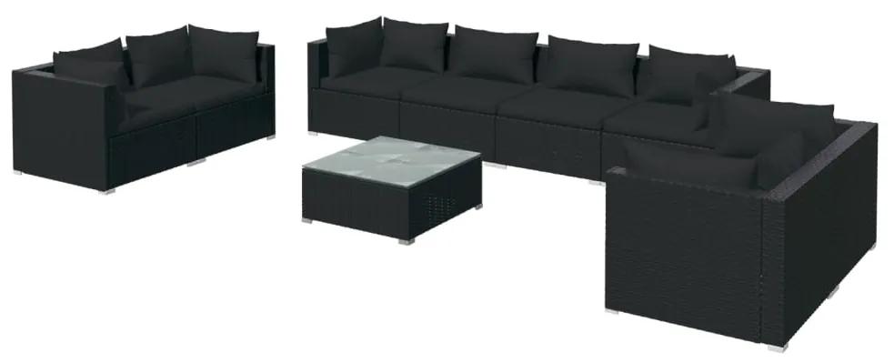 3102288 vidaXL Set mobilier de grădină cu perne, 9 piese, negru, poliratan