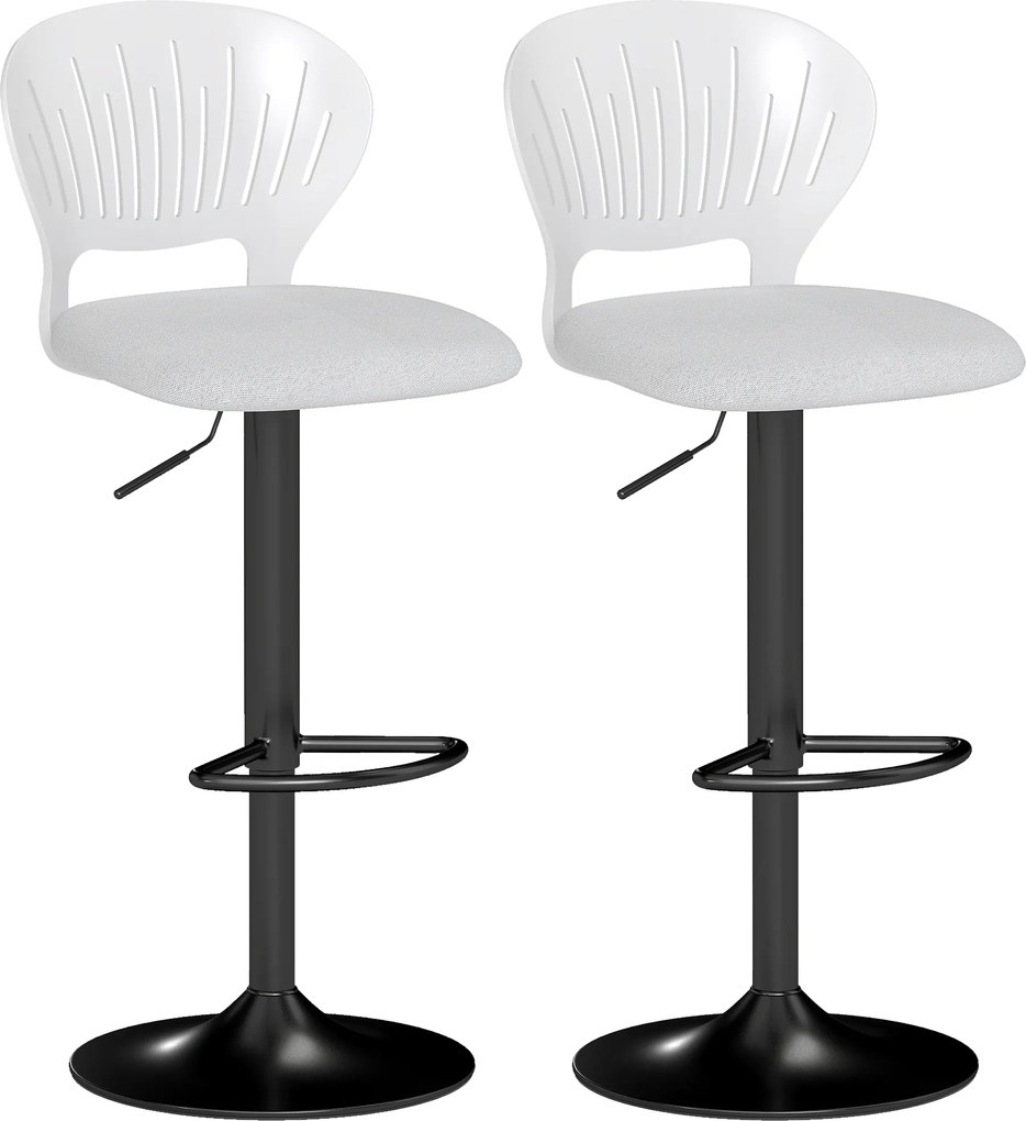HOMCOM Set de 2 taburete de bar rotative 360°, reglabile 84-105 cm, spătar gol, suport picioare, alb | Aosom Romania
