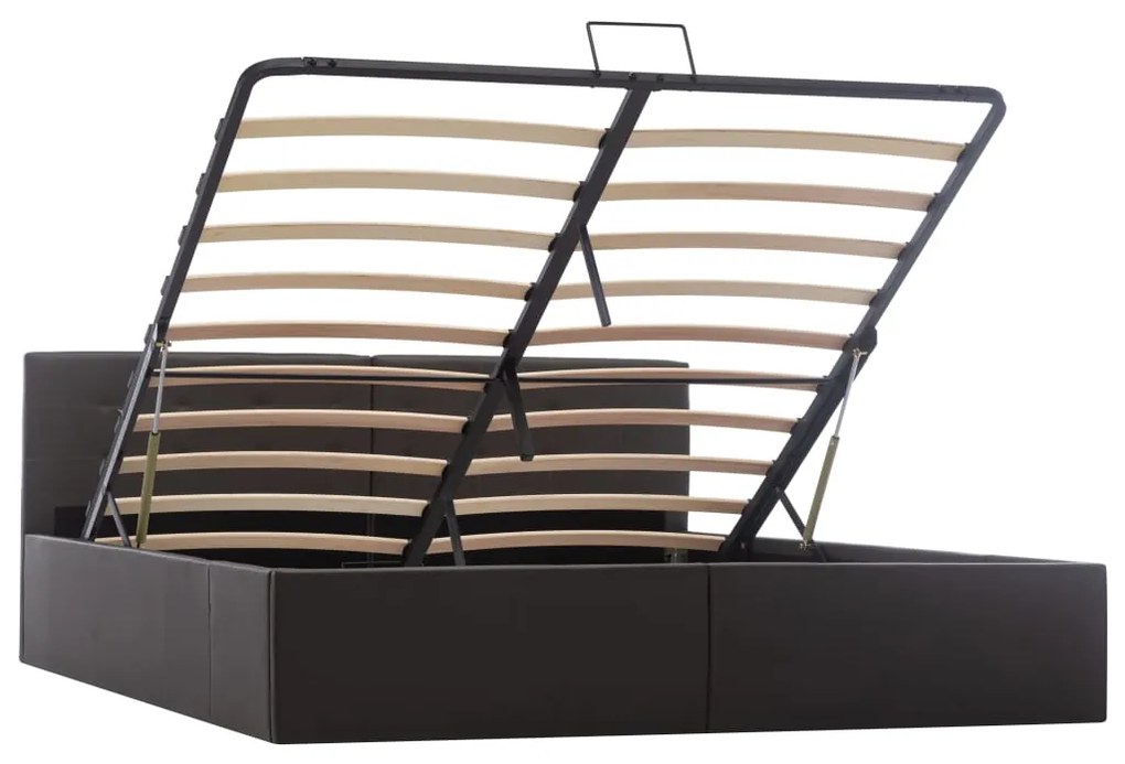 285526 vidaXL Cadru pat hidraulic, depozitare, gri, 160 x 200 cm, piele eco
