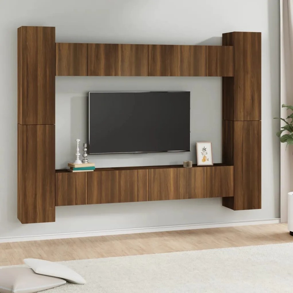 3120220 vidaXL Set dulapuri TV, 10 piese, stejar maro, lemn prelucrat