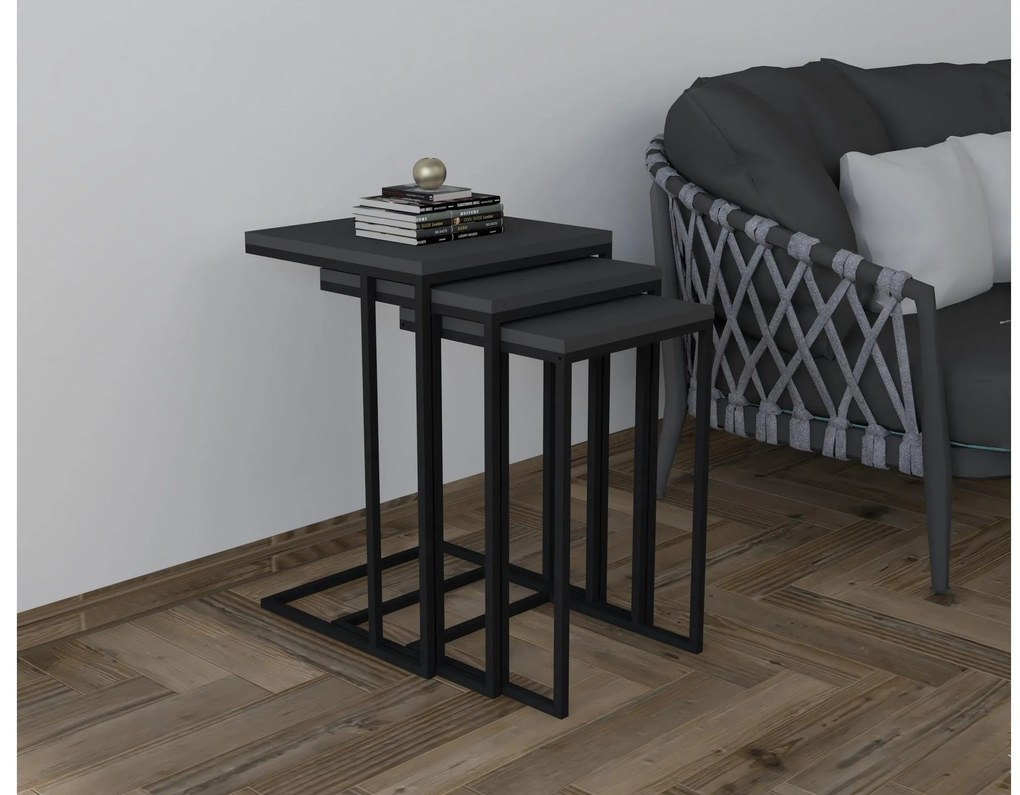 Set 3buc. măsuțe cafea Vudema (negru + antracit) . 1094342