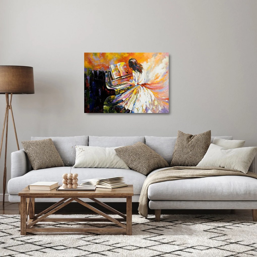 Tablou pe sticlă - Femeia cântând la pian (70x50 cm)