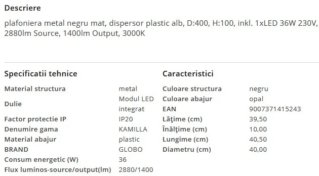 Plafoniera LED design modern geometric KAMILLA 36W