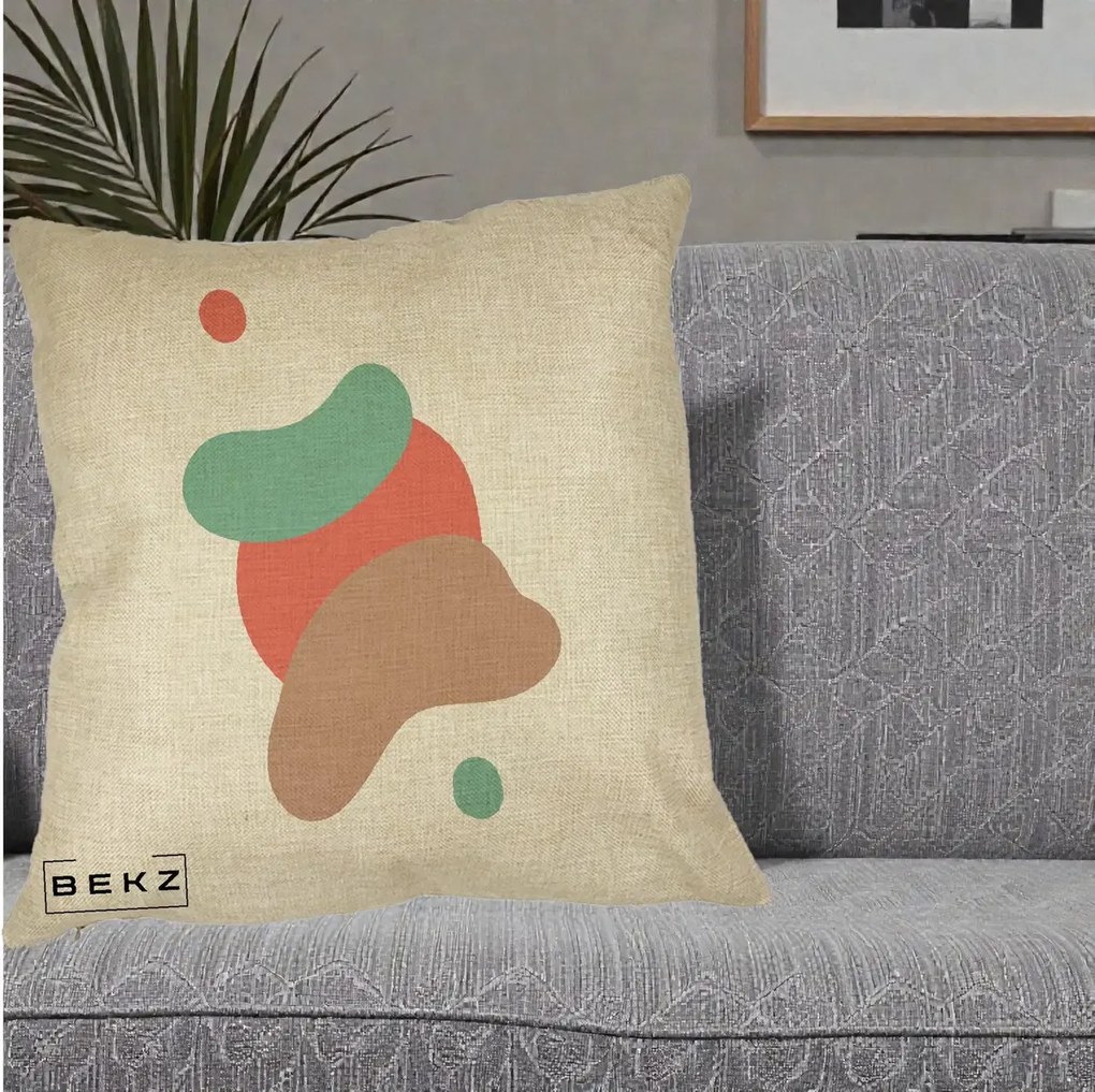 Perna Decorativa Abstract Forme Fluide Coral, 40x40 cm, Crem, Husa Detasabila, Perna Inclusa, BEKZ®