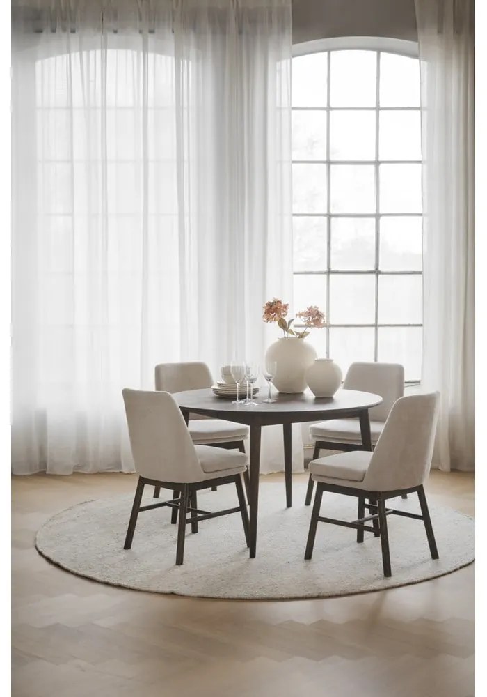 Masă de dining maro închis rotundă extensibilă din lemn masiv de stejar ø 120 cm Tyler – Rowico