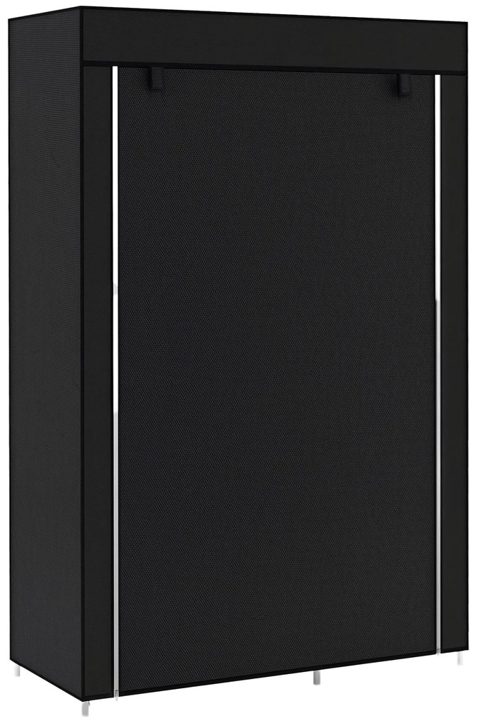 HOMCOM Dulap Portabil din Material, Dulap cu 6 Rafturi Deschise, 1 Bară și Ușă cu Fermoar, 103x43x162,5 cm, Negru | Aosom Romania