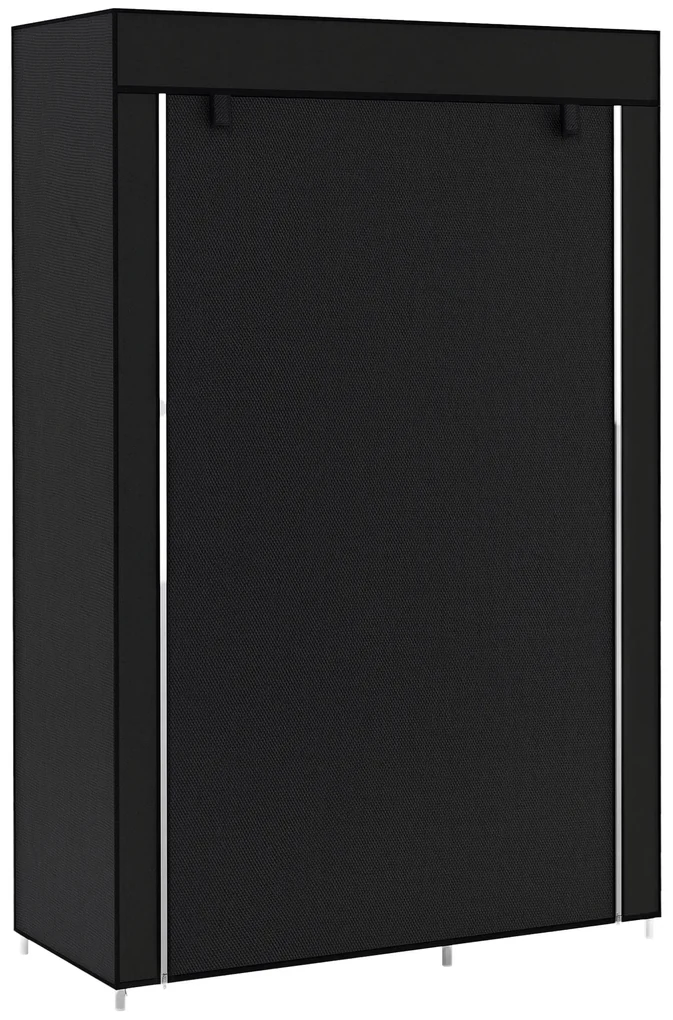 HOMCOM Dulap Portabil din Material, Dulap cu 6 Rafturi Deschise, 1 Bară și Ușă cu Fermoar, 103x43x162,5 cm, Negru | Aosom Romania