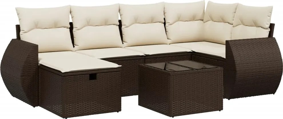 vidaXL Set canapele de grădină cu perne, 7 piese, maro, poliratan