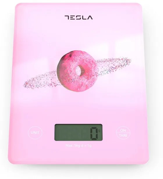 Cantar de bucatarie Tesla KS101P, 5kg, Functie TARE, Display LED, Roz
