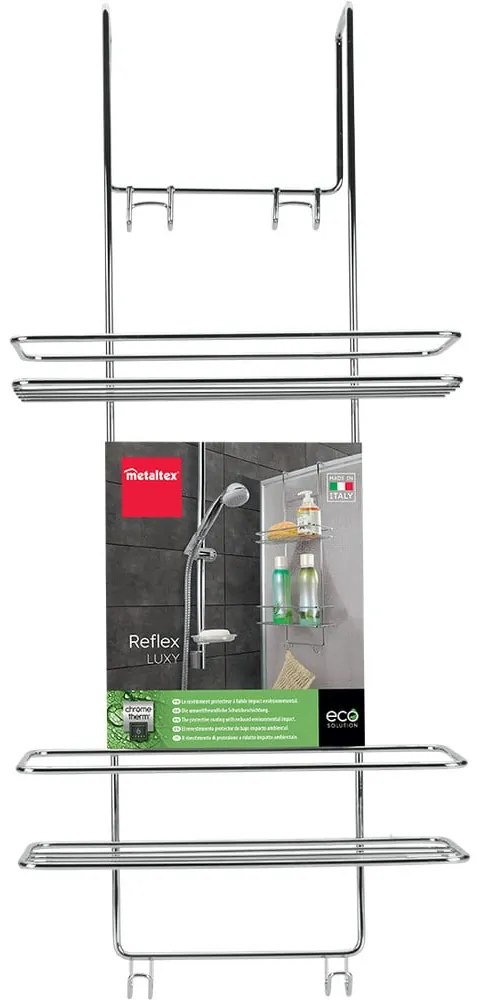 Raft pentru baie argintiu lucios de agățat/autoadeziv din oțel Luxy – Metaltex