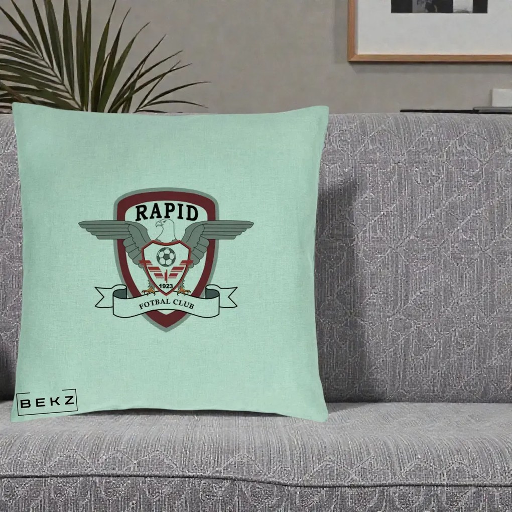Perna Personalizata Rapid Fotbal Club 1923, 40x40 cm, Verde Menta, Husa Detasabila, Perna Inclusa, BEKZ®