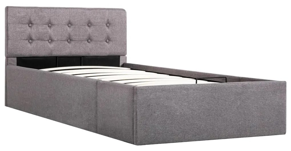 285595 vidaXL Cadru de pat hidraulic cu ladă, gri taupe, 100 x 200 cm, textil